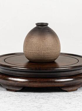 黑檀木花瓶底座可旋转古董文玩玉石佛像花盆工艺品摆饰底座实木托