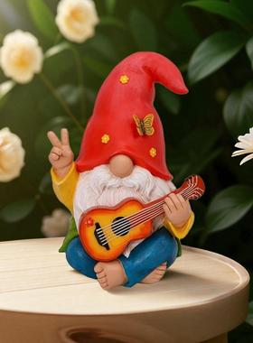 摆件小矮人精灵弹琴树脂摆件白胡子老人家居新品爆款桌面装饰