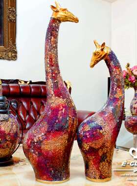 奢马赛克式柜玄关华复欧古奢华创意高档家居饰品鹿酒个性客厅摆件