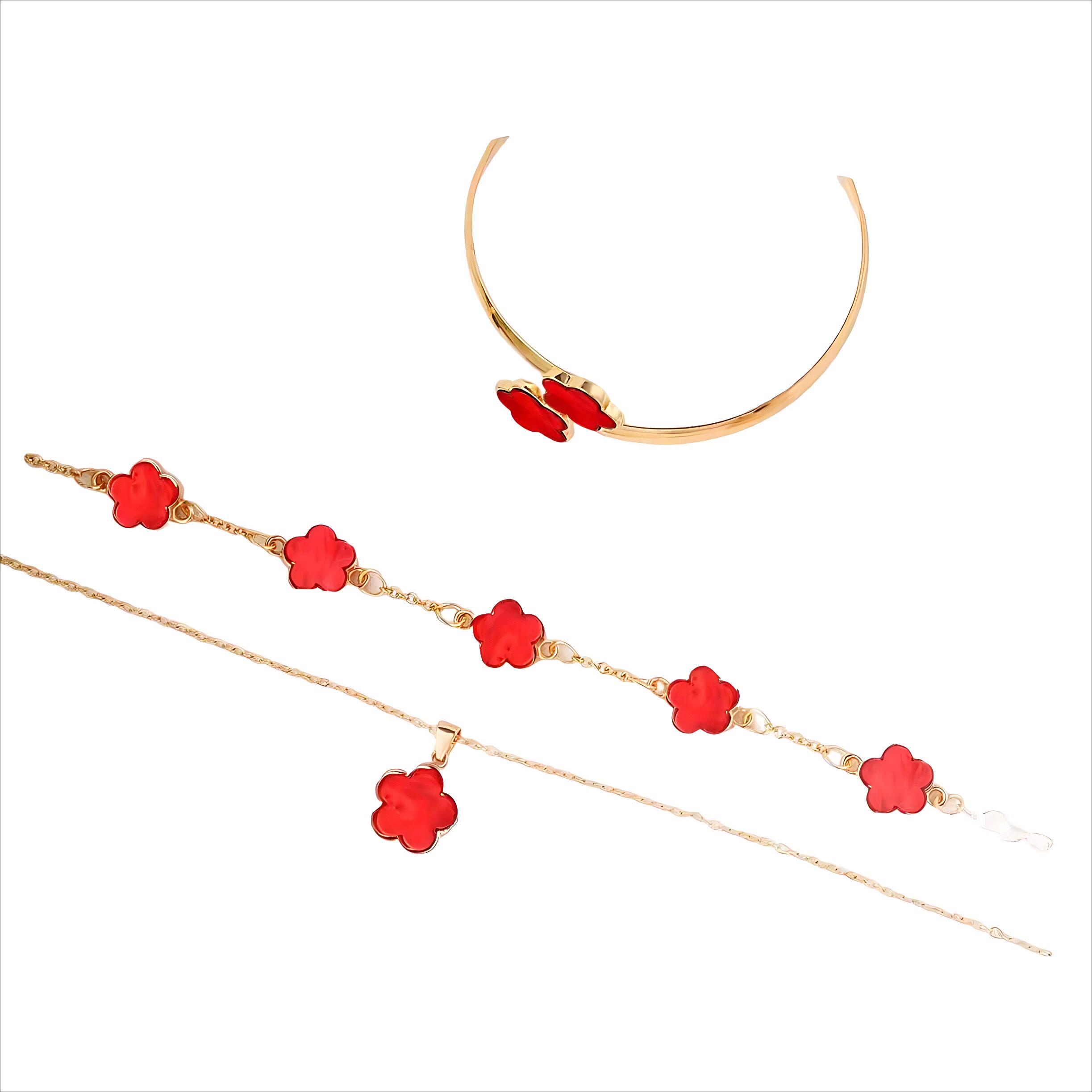 Cross-border hot selling lucky flower jewelry set acrylic bracelet bracelet five-leaf clover necklace ring ring earrings for women