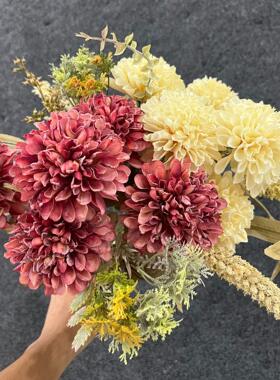 彷真花大丽菊干燥花花束家居餐桌摆放摄影手捧胡婚庆插花装饰假花