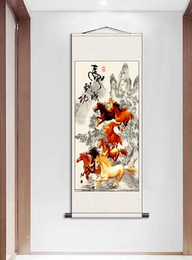 花鸟画 画卷轴画 画马到成功八骏图酒店挂画 画丝绸卷轴画 画名家