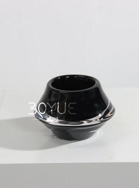 轻奢现黑色琉璃档花插花装饰家居样板间桌面软装设计摆件