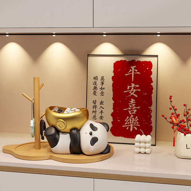 Cute lucky panda key storage ornaments for entrance living room living room desktop decorations moving new home gift