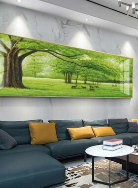 客厅装饰画画单幅沙发背景墙挂画画现代简约轻奢风景常青绿树壁画