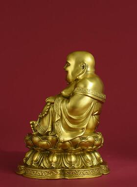 纯铜大肚弥勒佛铜像供奉笑佛菩萨佛坐莲如意弥勒招财工艺品