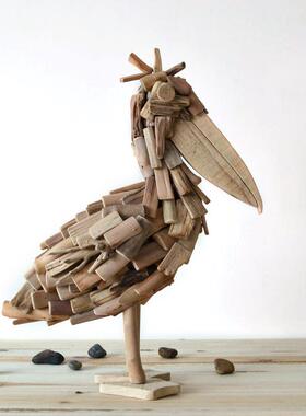 居慢生活手工实木独特大嘴鸟客厅装饰摆件桌面家居装饰工艺品创意