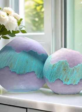 轻奢出口欧式彩色玻璃花瓶烛台民宿办公室居家桌面台面装饰品摆件