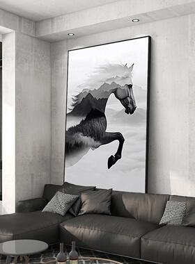 马到成功玄关装饰画2026新款客厅背景墙挂画高级感走廊过道骏马画
