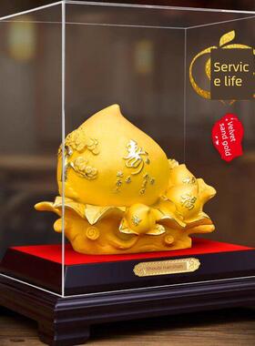 轻奢高档绒沙金大寿桃摆件长辈贺寿福寿双全送老人生日礼物