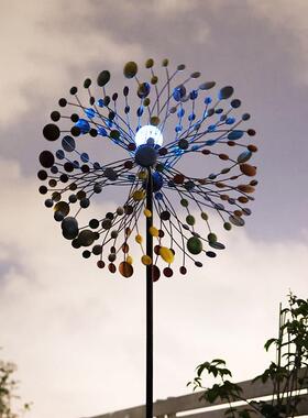 太阳能灯花园庭院铁艺旋转大风车户外阳台布置网红装饰创意摆件