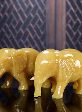 天然米黄玉大象摆件一对客厅玄关办公室玉石吸水象动物家居装饰品