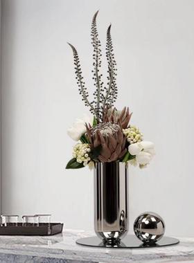 现代轻奢高档样板房间不锈钢插花器花瓶摆件高级家居客厅餐桌饰品