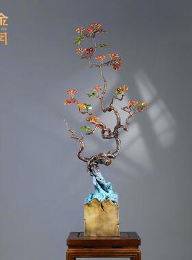 铜金岁月丰收仿真树木花卉植物黄铜摆件客厅玄关样板间装饰铜摆件