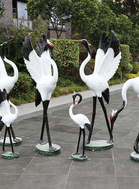 户真外仙鹤景玻璃钢摆件仿白鹭29855丹顶鹤造型雕塑观庭水池院假