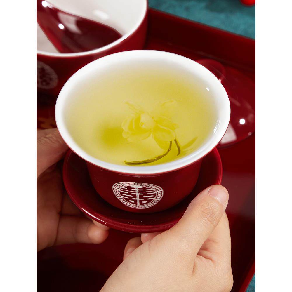 Jingdezhen tea cup, wedding bowl, wedding event, red modified lid, bowl, tea set, pair of bowls and chopsticks set, dowry items