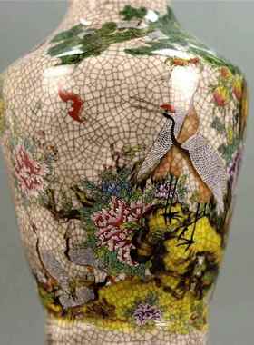 威弗德景德镇鹤粉彩古十八花瓶古董列古玩彷瓷器EUT家居婚庆书房