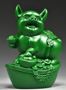 绿色实木质雕刻猪摆件十二生肖木头猪家居客厅补角装饰红木工艺品