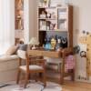 Solid wood children's study table desk bookshelf integrated student desk home simple writing desk hole board computer desk