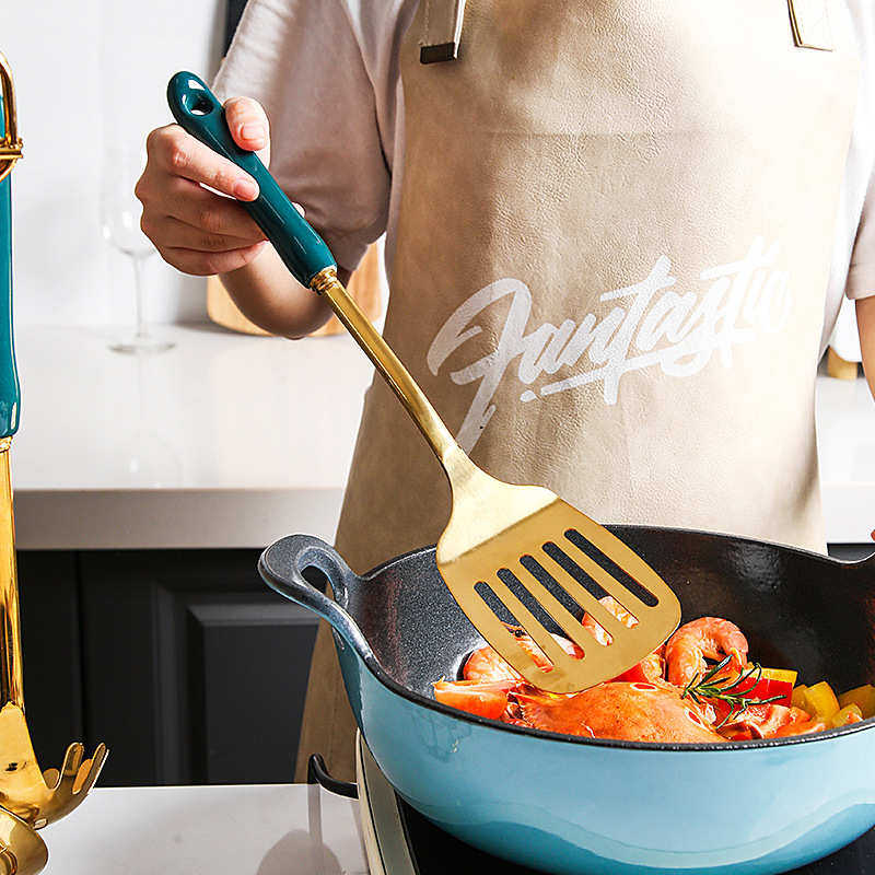 不锈钢烹饪汤勺锅铲漏勺陶瓷柄炒菜勺家用厨房厨具煎铲耐高温套装,淘宝优惠券,粉丝福利购,淘宝优惠卷