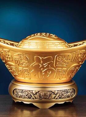 纯黄铜百福金元宝招财进宝聚宝盆装饰摆件办公室桌面乔迁开业礼物