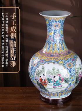 景德镇高端手绘陶瓷大号花瓶中式客厅电视柜博古架装饰品仿古摆件