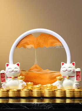 创意招财猫流沙画摆件高档家居客厅酒柜解压沙漏装饰乔迁新居礼品