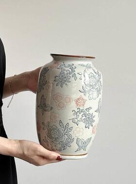 青花瓷覆古陶瓷花瓶摆件客厅鲜花插花陶罐轻奢装饰品新中式装饰品