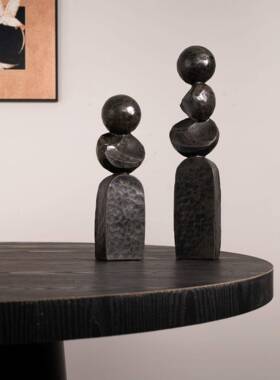 中古侘寂风黑色抽象几何艺术雕塑摆件样板房客厅玄关酒柜桌面饰品