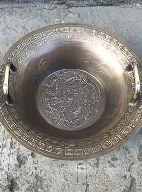 高档古摆古铜盆老铜盆仿龙洗盆洗鱼盆纯铜聚宝件盆家用风水招财客