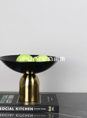 北欧式轻奢黑金双拼果盘软装饰品摆设样板房间售楼处客厅桌面摆件