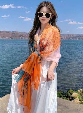沙滩丝巾防晒大披肩女2025新款外搭夏季薄款海边三亚旅游度假青海