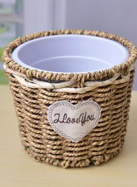 阳台藤编装饰篮竹篮四院黄金葛花盆草编花篮篮子合蓝室内花编织筐