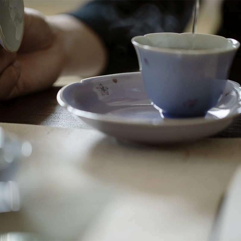 Bunch carving Hibiscus purple hand-painted flower flower mouth pot Cheng Kung Fu tea set dry brew tea mat dry brewing plate tea table