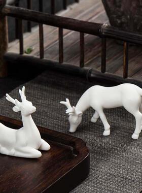 吸水石假山盆景摆件配件微景观鱼缸小装饰品造景陶瓷平安小鹿