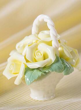 陶瓷手工迷你花篮摆件家居装饰创意花朵茶几客厅桌面仿真花工艺品