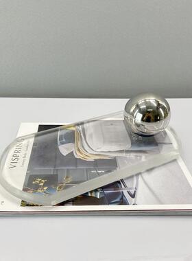 现代金属圆片摆件椭圆水晶托盘酒柜餐厅摆设中式样板房软装饰品