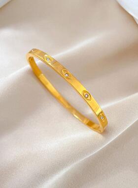 【通体钛钢】欧美马眼锆极简风钛钢手镯极简跨境复古不锈钢手饰