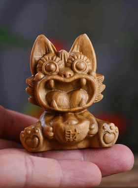 云南大理丽江瓦猫元宝可爱木雕小摆件文创景区家居招财热卖工艺品