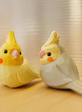 木刻自习室|木雕小鸟 玄凤鹦鹉 可爱治愈纯手工桌面摆件新婚礼物