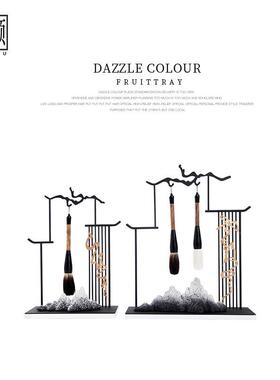 现代新中式毛笔架摆件创意家居书房书桌办公桌禅意办公室软装饰品