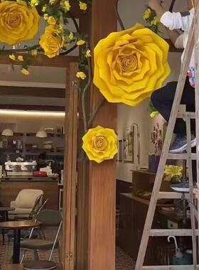黄色玫瑰仿真花玫瑰故事拍摄写真道具田园风婚礼橱窗布置装饰假花