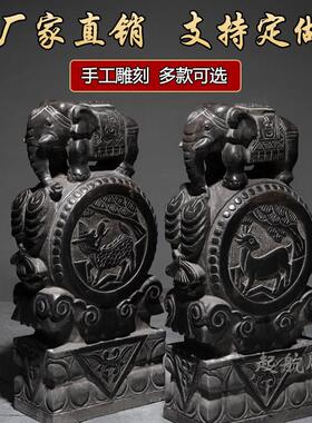 石雕门墩抱鼓石一对天然青石汉白玉大象石鼓门当麒麟貔貅门口摆件