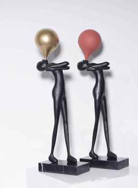 现代抽象雕塑黑色铸铁摆件装置玄关商业展厅工作室直播间装饰品