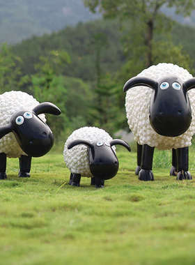 网红户外卡通卷毛羊玻璃钢雕塑园林景观小品摆件公园小区草坪装饰