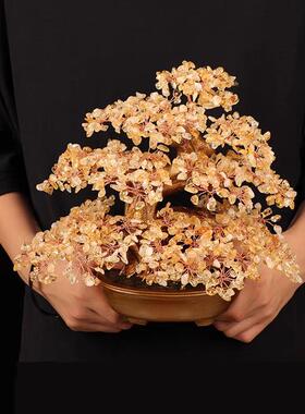 天然黄水晶加密款招财树家居装饰品客厅玄关酒柜办公桌发财树摆件