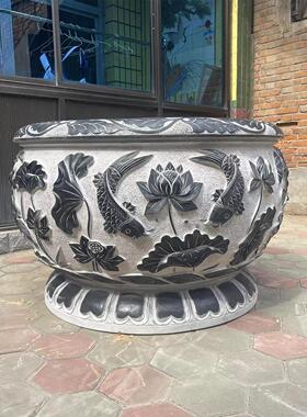 石雕鱼缸花盆石缸庭院门海大缸青石彷古养鱼池荷花缸天然石头水缸