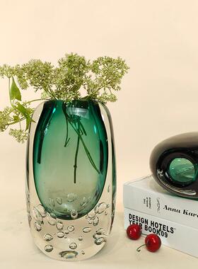 蓝色透明水晶玻璃花瓶摆件北欧创意客厅桌面插花轻奢软装水培花器