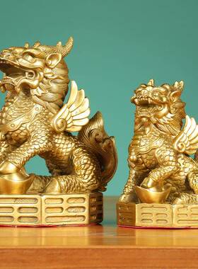 黄铜八卦麟摆件八财卦富麒10麒麟铜麒麟