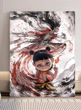 哪吒填充填色魔童闹海申公豹手工画儿童手工肌理挂画